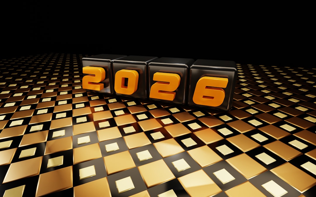 3D render of the year 2026 on a checkered surface