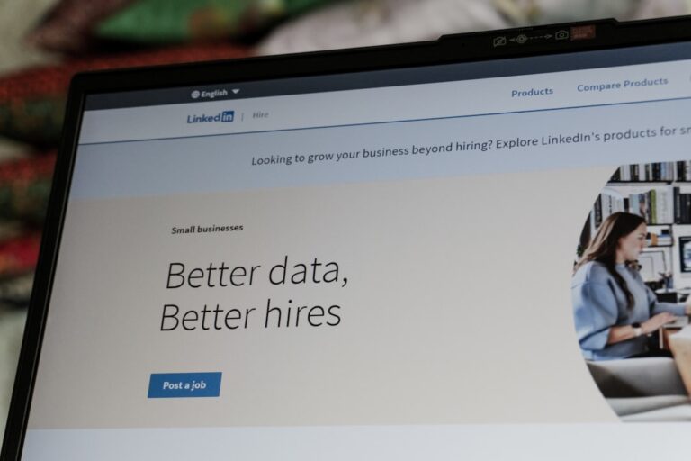 Linkedin website displaying 'better data, better hires' slogan.